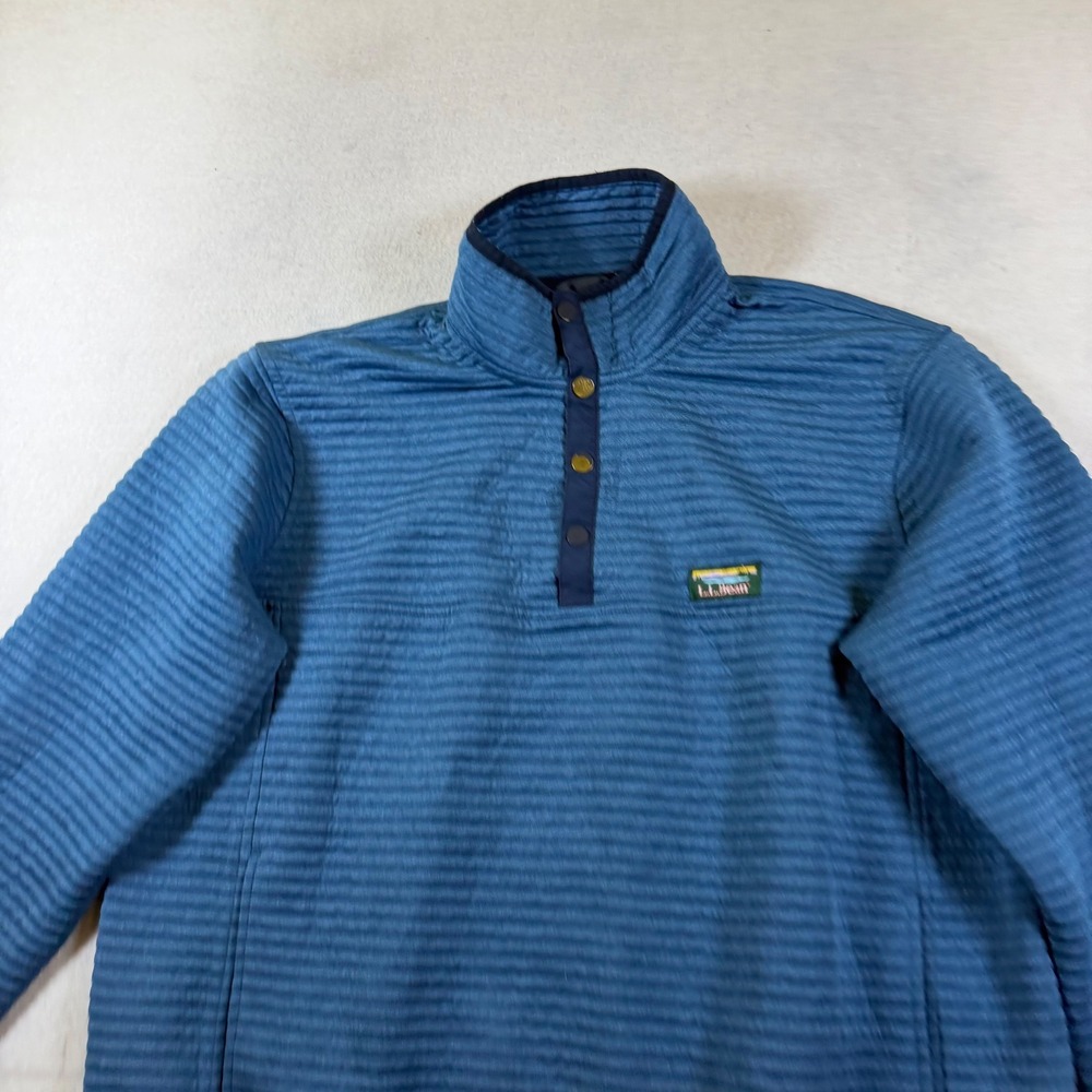 LL Bean Mens XL Regular Slightly Fitted Quilted Pullover Sweater‎ Blue Snap Neck